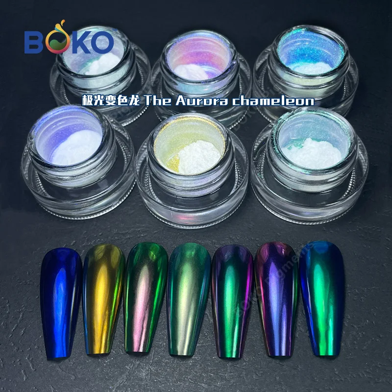 BOKO Aurora Nail Powder Mirror Effect Chrome Nail Art Mermaid Rainbow Chameleon Effect