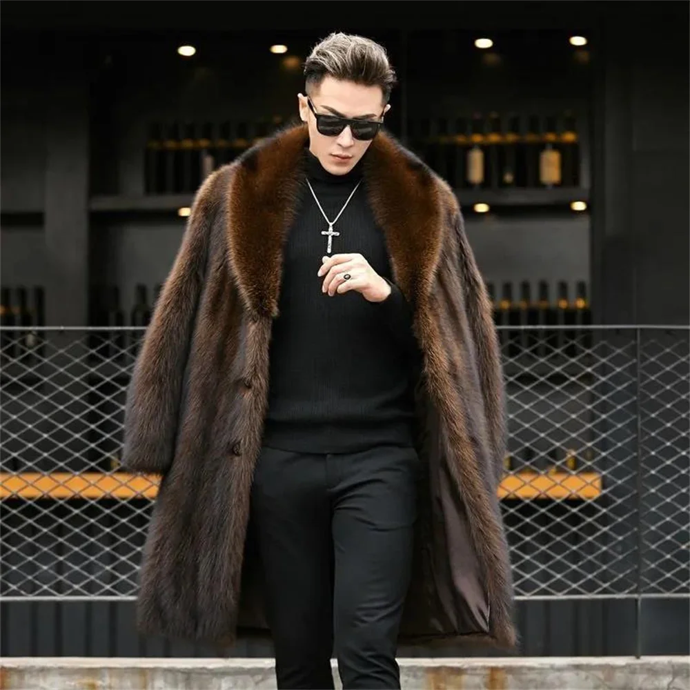 2 Colors 9XL Winter Warm Loose Overcoat Plus Size Open Stitch Plush Coat Men Faux Mink Fur Cardigan Thicken Long Trench