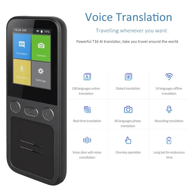 Translation Machine T16 AI Voice Real Time 138 Multi Online Languages Voice-Record 3.1 Inch Big Screen Portable Offline