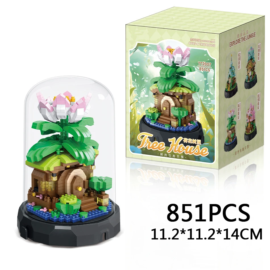아이디어 디스플레이 스탠드 마이크로 블록 꽃 나무 집 건설 빌딩 벽돌 연꽃 소나무 Pinecone 장난감 Collcetion 어린이 선물 용품