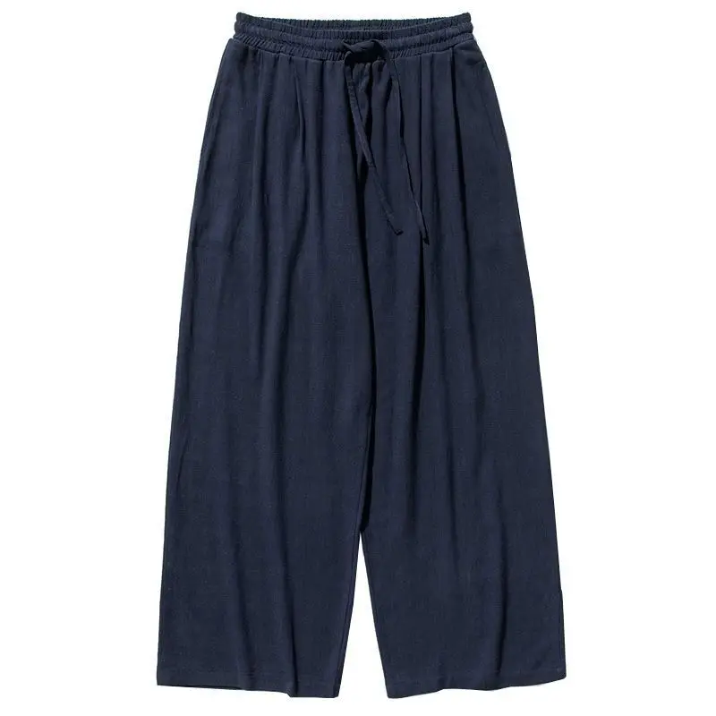 Summer Large Size Linen Wide Leg Pants Men's Casual Comfortable Loose Fit Straight Tube Trousers Long Pants Casual Pants
