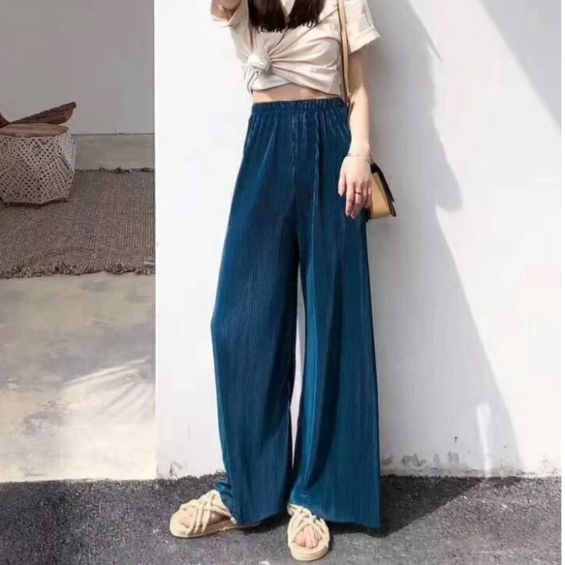 

Brown Wide Leg Women Classic Pants Vintage Palazzo Office Elegant Casual Black Trousers Female High Wasit Straight Pants
