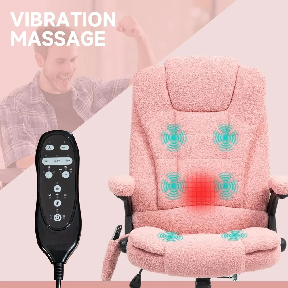 6 Point Vibrating Massage Office Chair with Heat,Velvet High Back Executive Office Chair with Reclining Backrest,Padded Armrests 4