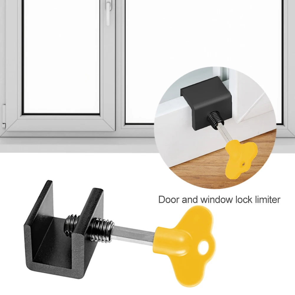 Door Window Lock Stopper with Key Wrench Door Frame Security Lock Aluminium Alloy Window Limit Stop Locks Kid/Children Guards