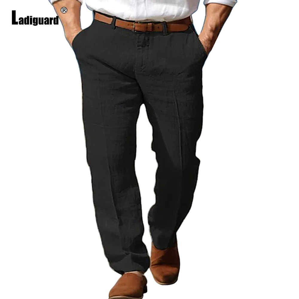 Casual Pants Cotton Linen Pants Men's Stand Pockets Cotton Linen Pants Ankle-Length Trouser Plus Size Mens Casual Beach Straight