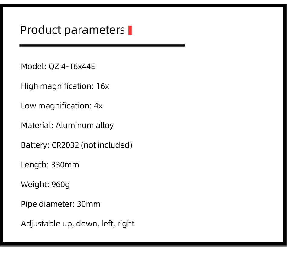 Description Picture 6 of itemFire Wolf Qz 4-16X44 Ir FFP Hunting Scope Eerste Focal Plane Riflescopes Tactical Glas Geëtst Sniper Optische Zicht Voor De Jach