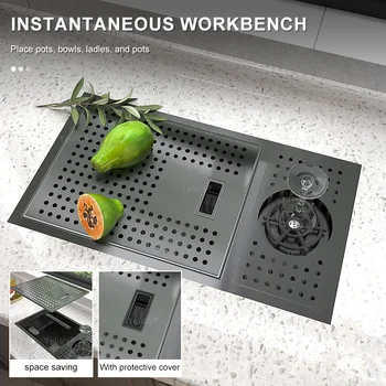 ถ้วยสแตนเลสสตีลซ่อนเครื่องซักผ้า, อ่างล้างจานอเนกประสงค์อ่างล่างหน้าพร้อมแผ่นปิดระเบียงมินิบาร์ช่องเดี่ยวขนาดเล็ก 2