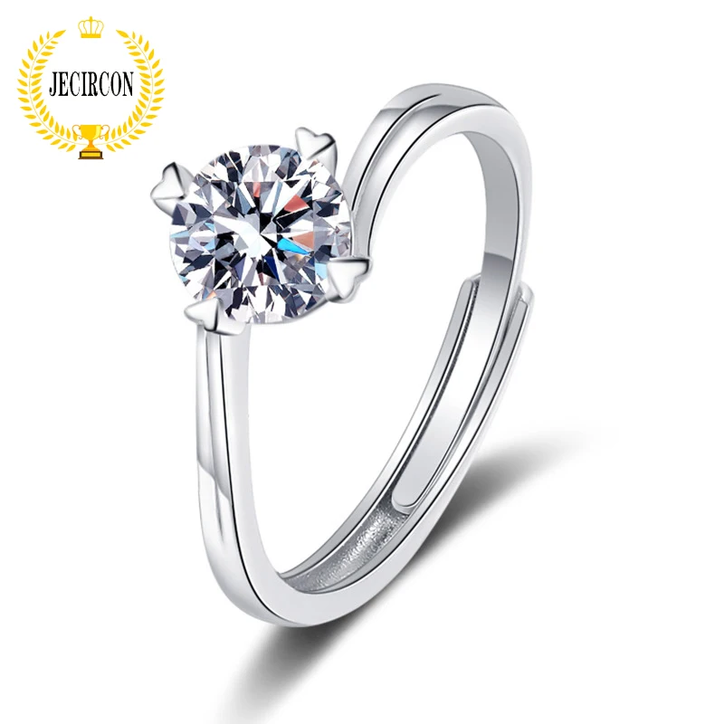 

JECIRCON 925 Sterling Silver Twisted Arm Love 4 Prongs Ring for Women Simple Creative 1 Carat Moissanite Opening Wedding Band