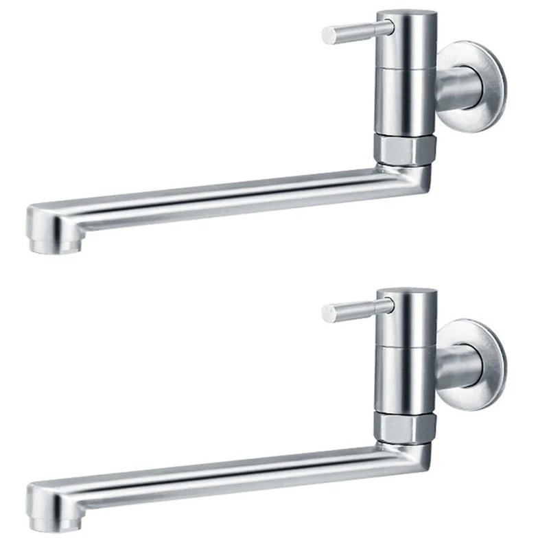 

2X Faucet 180 Degree Rotation Sink Mop Pool Tap Stainless Steel Lengthened Wall Mounted Single Cold Water Faucets