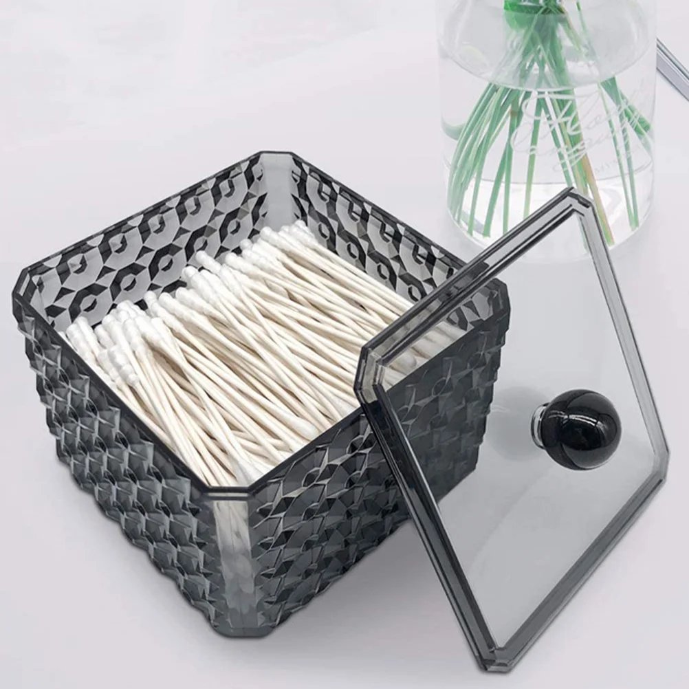 

Square Holder Cotton Swabs Container Bathroom Vanity Countertop Storage Canister Jar Organizer Black