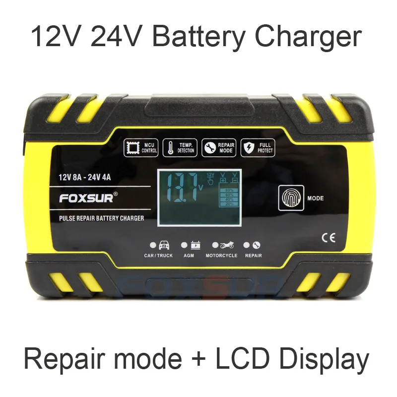 

Motorcycle Car Battery Charger Charging Tools 12V 24V Truck Repair Charger AGM Charger European and British Standards