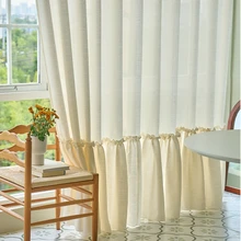  French Romantic and Elegant Rococo Living Room Decorative Curtains Bedroom High-grade Cotton and Linen Cream IG Blackout Curtain 