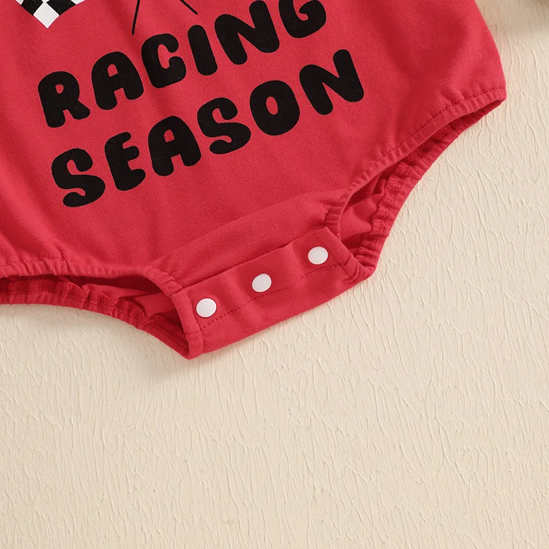 VISgogo Baby Boys Summer Jumpsuit Casual Racing Letter Print Short Sleeve Romper for Newborn Cute Clothes