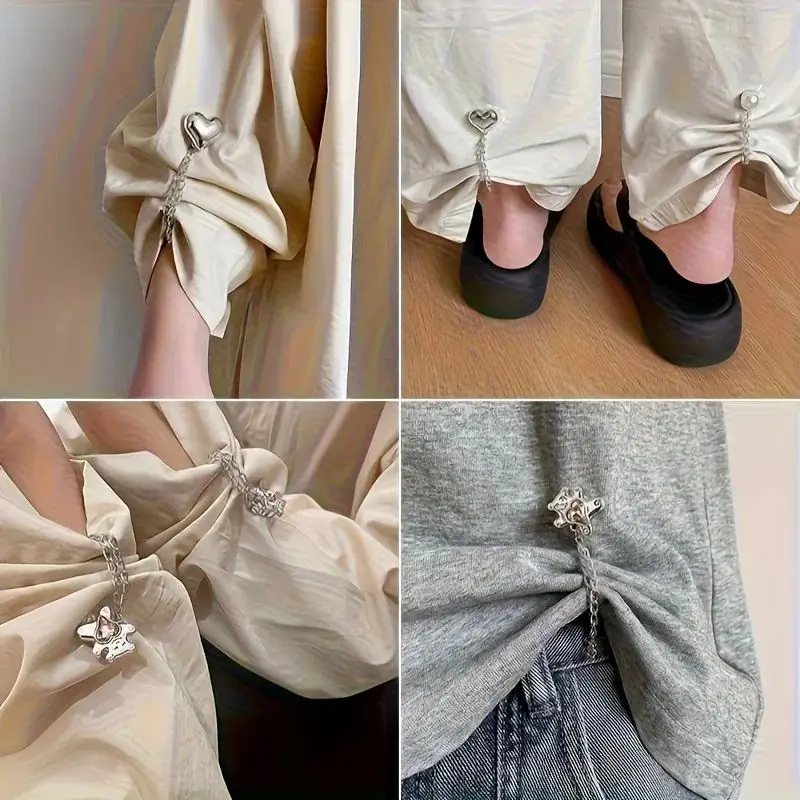 여성용 2PC 하트 체인 허리 클립, 조절 가능한 무봉제 셔츠 매듭 버튼, 패션 의류 팬츠 및 바지용 패스너