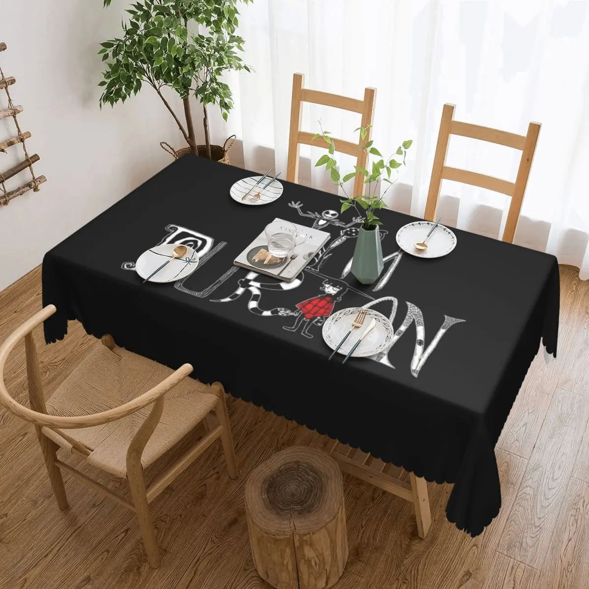 Rectangular Oilproof Tim Burton Alphabet Table Cover Halloween Gothic Film Table Cloth Tablecloth For Dining