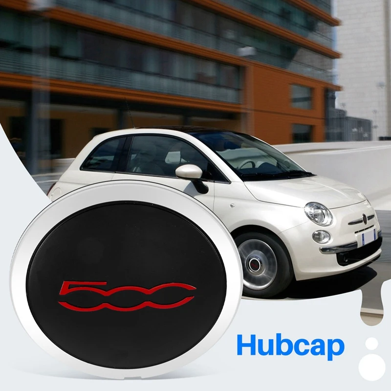 2 PCS 133Mm Hubcap Black & Red Plastic For Fiat 500 Wheels Centre Hub Caps 68078419AC 68078421AC Dust Cover 51884863