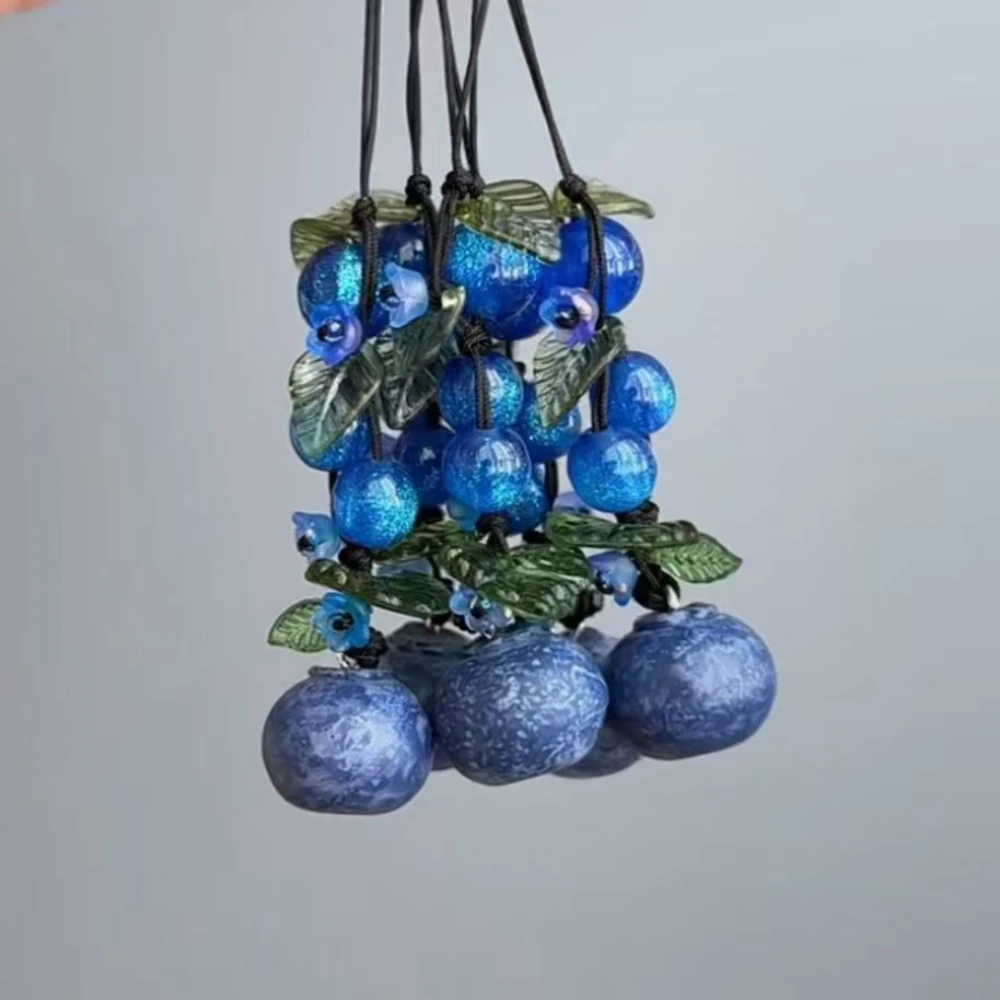 Blueberry Beaded Fruit Pendant Keychain and Charm