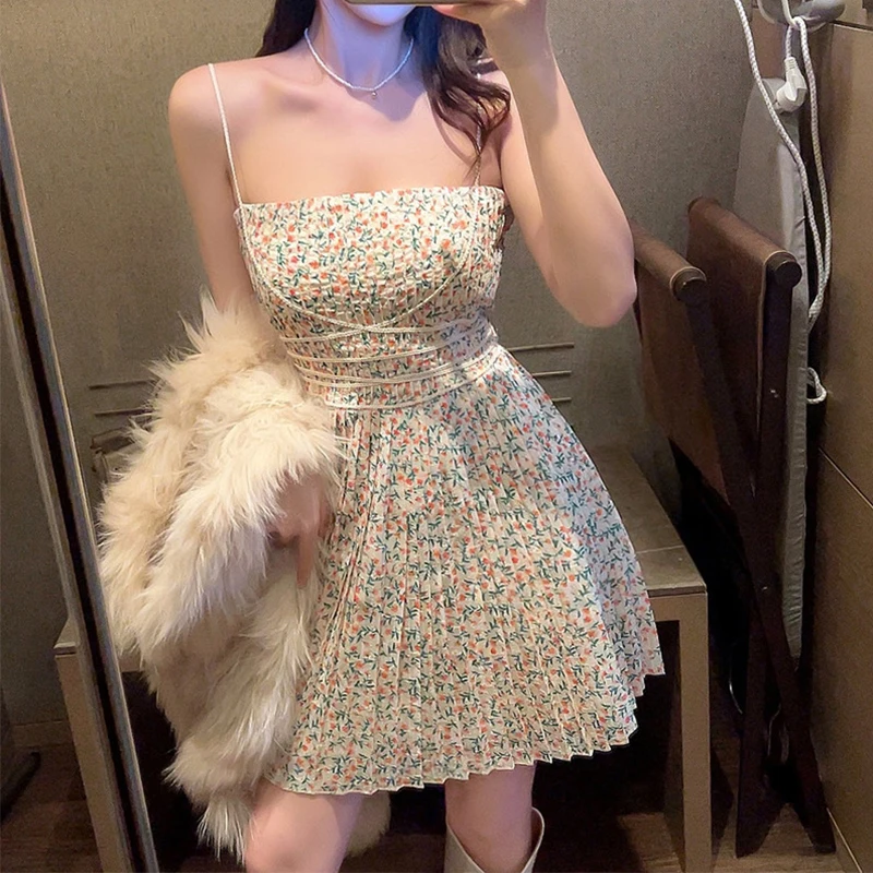 

New Embroidery Lace Dress Women Vintage Sleeveless Spaghetti Strapped Bodycon Dresses Printed Flower Vestido Party Summer