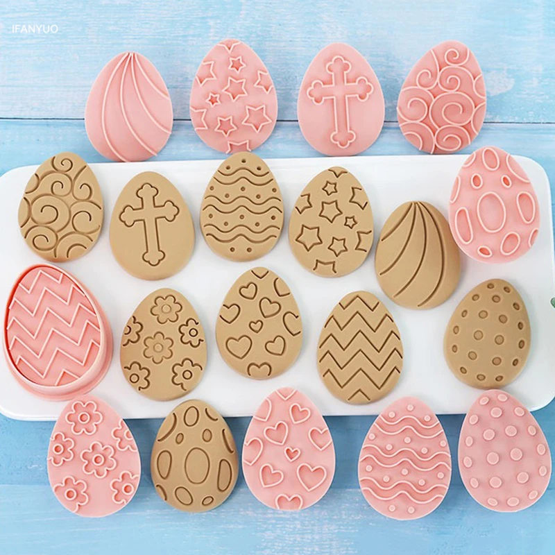 8Pcs Baking Decorating Tools DIY Easter Cookie Biscuit Mold Cartoon Bunny Egg Cookie Cutters 3D Rabbit Baking Fondant Mold Stamp