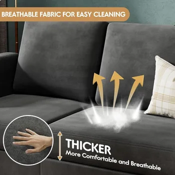 3 Seat L-Shaped Sofa With Linen Fabric Sectional Sofa Couch Movable Ottoman Small Couch for Small Apartments Living Room Home 3