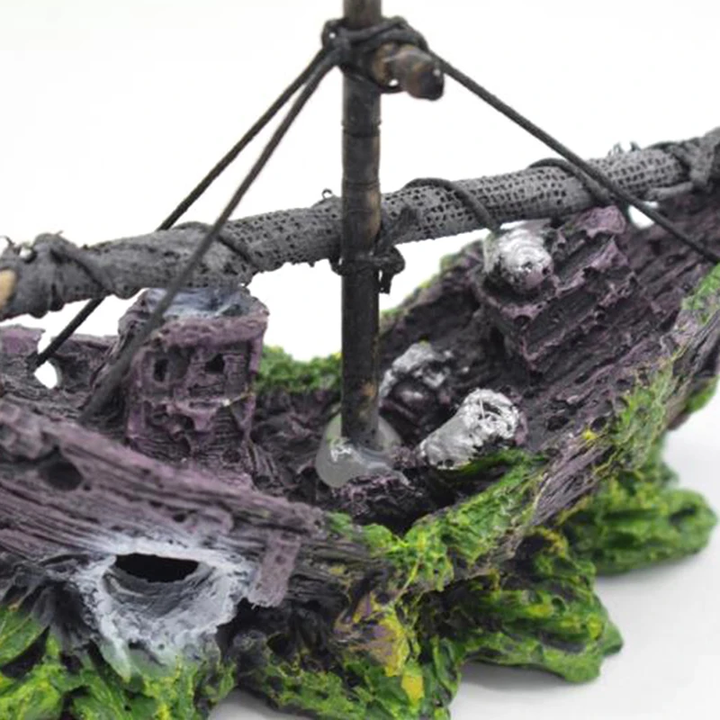 1pc Aquarium Ornament Wreck Sunk Ship Sailing Boat Destroyer Fish Tank Cave Decor gift 13CM*5CM*11CM new and high quality