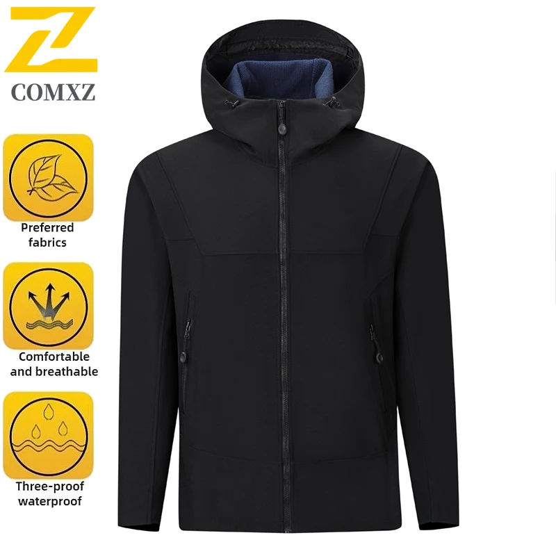 EiAO Men Women Outdoor Softshell Jacket Waterproof Windproof Fleece Lined Hooded Tactical Coat for Hiking Camping Mountaineering