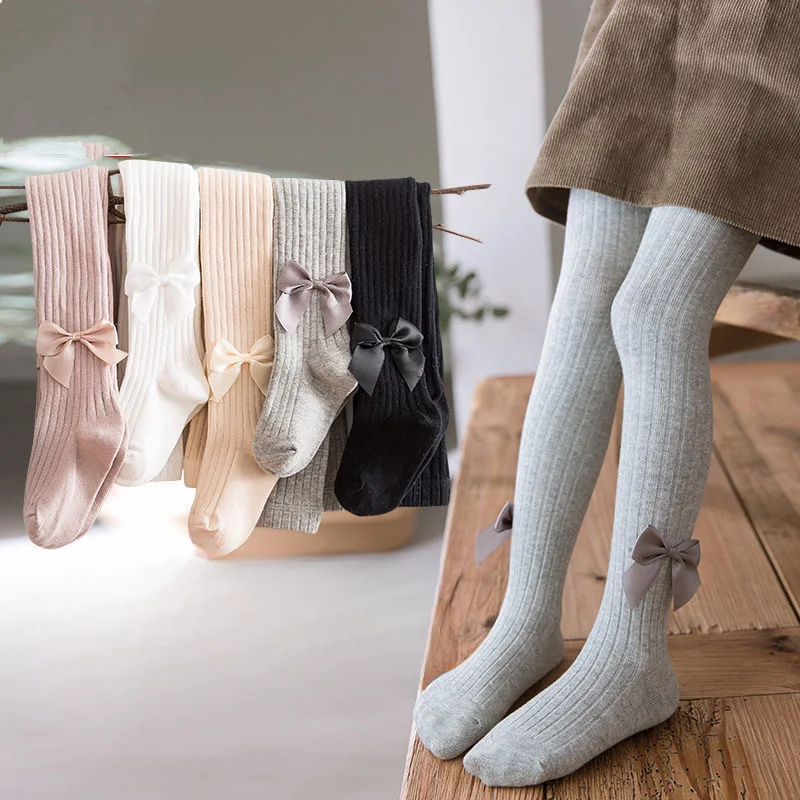 Baby Pantyhose Girls Tights Toddler Girl Winter Clothes Cute Girl Bow Pants Cotton Breathable Stockings Knit Kid Tights