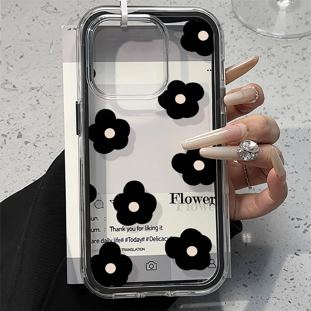 Elegant Black Flower Shockproof Phone Case - Soft Candy Cover