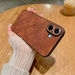 Embossed Deer Case PU Leather Full Camera Protection Cover for Galaxy A56 5G (Dark Brown)