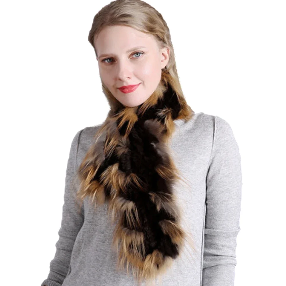 

Women Real Rex Rabbit Fur Scarf With Fox Fur Brim Female Winter Warm Neckerchiefs Handmade Fluffy Soft 88*13cm