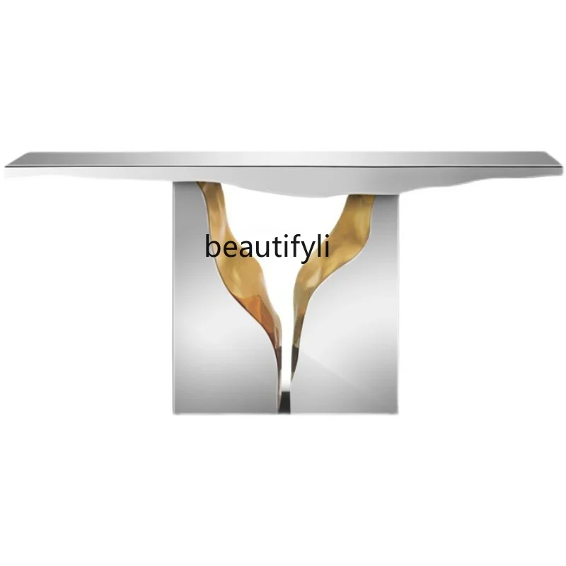 

Italy Console Designer Sample Room Entrance Door Entrance Personality Simple Modern Stainless Steel Console Table