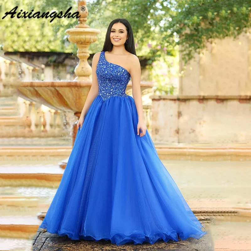 

Aixiangsha One Shoulder A-line Sequin Evening Dress A-line Sleeveless Tulle For Elegant Women Custom Made 2023 robes de soirée