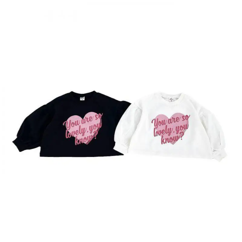 Girl Sweatshirt Kids Autumn Long Sleeve Letter Heart Print Loose Pullover Tops