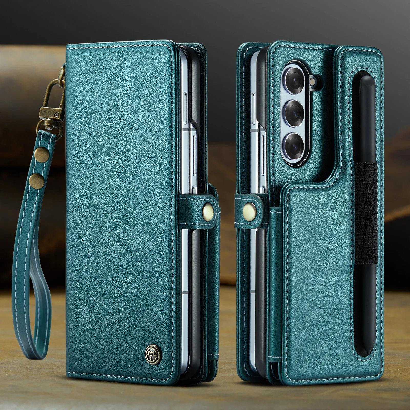 Penhoudersleuf RFID-blokkerende portemonneekaarten leren telefoonhoesje voor Samsung Galaxy Z Fold 6 5G handriem standaard tas portemonneehoes_voghion.com