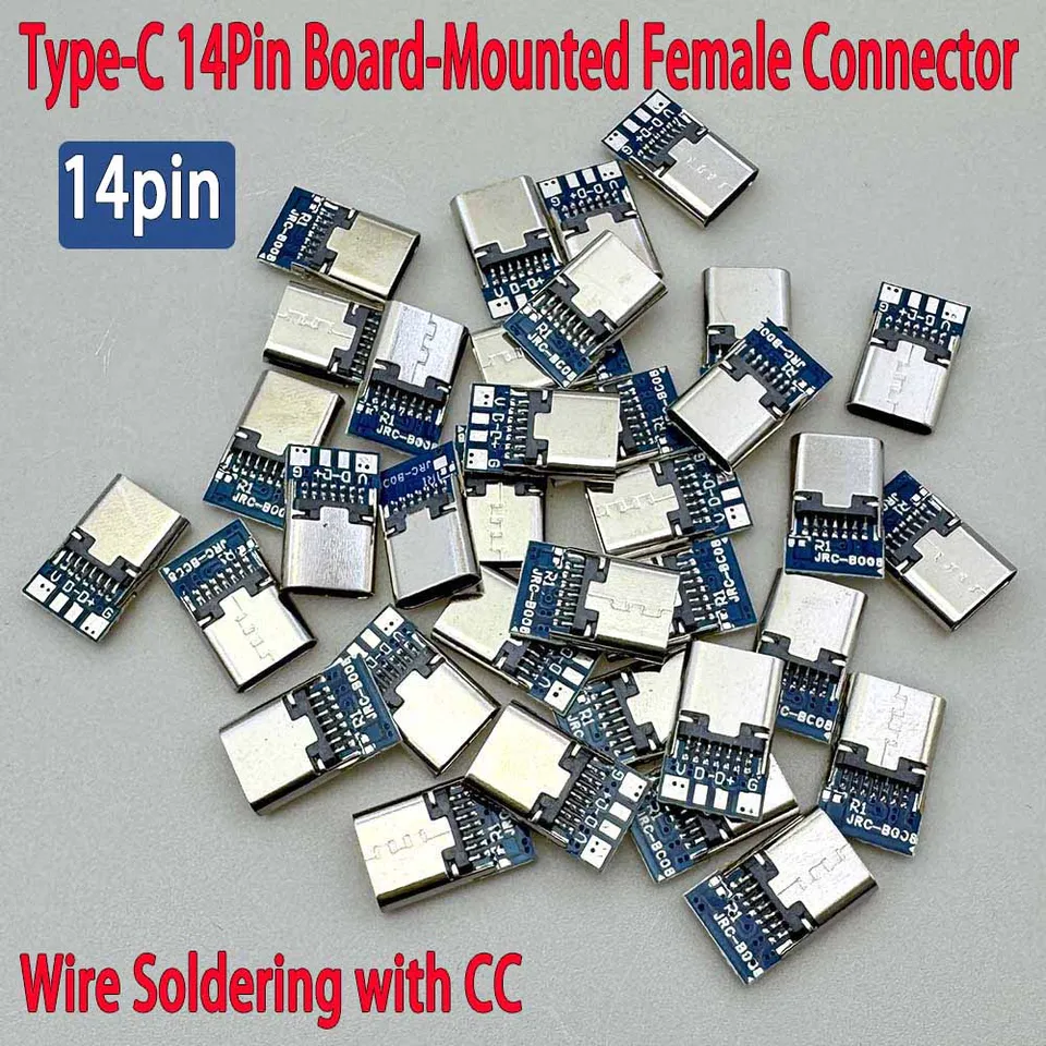 10 Conectores Hembra USB Tipo C De 14 Pines – Para Soldar En PCB, USB 3.1, 2A, Ideal Para Reparaciones O Proyectos DIY