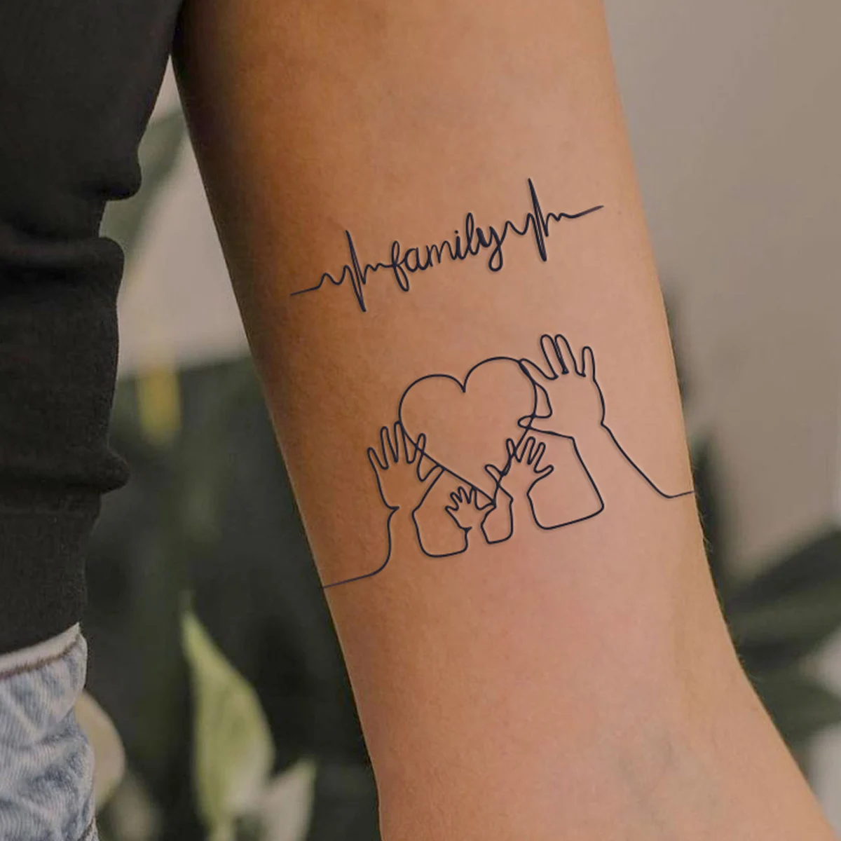 Autocollants de tatouage semi-continu, motif famille trois amour bébé,  dessin animé à la mode, simple, nouveau, 2 pièces - AliExpress, image size:1200x1200