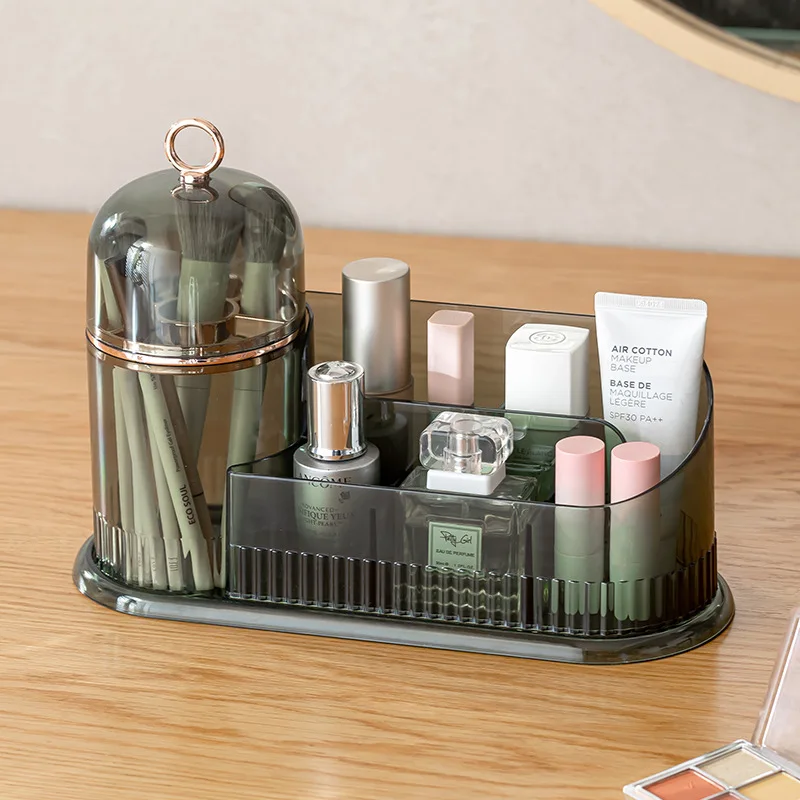 Makeup Brush Box  With Drawer 360° Rotating Cosmetic Organizer Holder Skincare Cotton Pads Swabs Lipstick Jewelry Storage Case 2