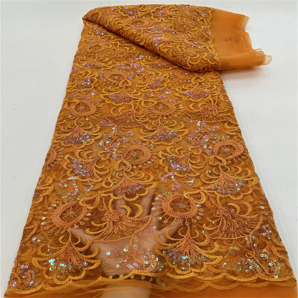 

Sequins African Mesh Lace Fabric 2023 French Net Sequins Lace Sewing Embroidered Lace Tulle Nigerian Lace Fabric Dress r-125