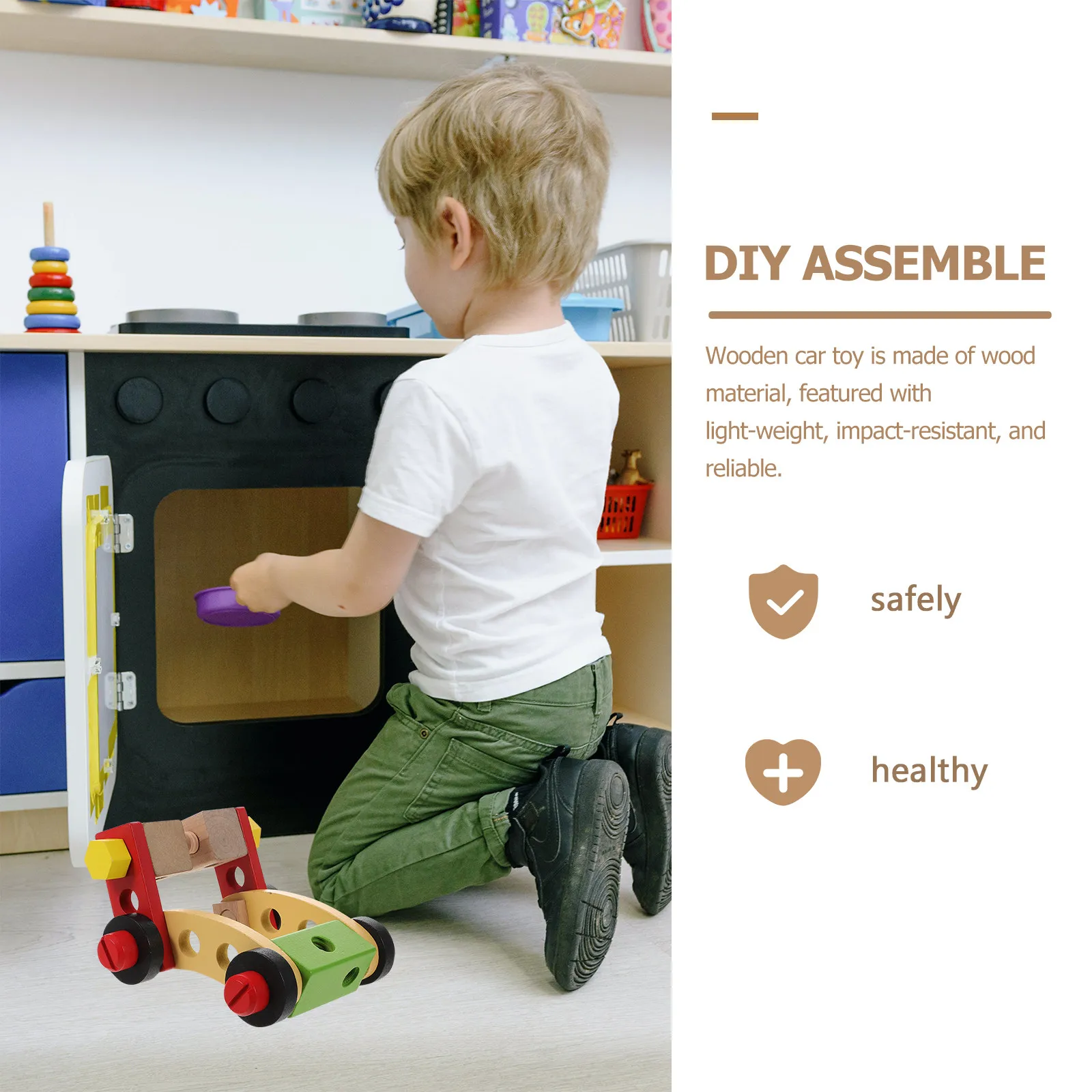 1 세트 나무 DIY 조립 자동차 어린이를위한 창의적 교육용 경량 DIY 조립 나무 자동차 손과 눈의 협응력 향상