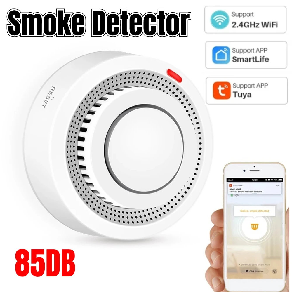 

Tuya WiFi Smoke Detector Photoelectric Sensor Fire Alarm Home Kitchen Security System Work With Smart Life APP 85DB