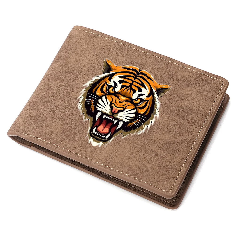 Personalisiertes Design, Retro-Stil, individuell bedruckte modische Herren-Geldbörse mit Tigerkopf-Muster – Detail 5