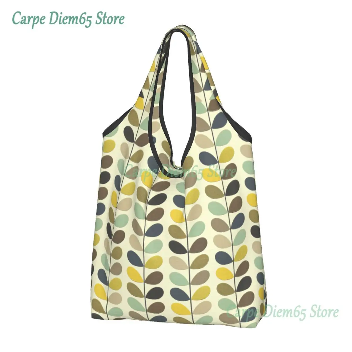 

Cute Orla Kiely Multi Stem Shopping Tote Bag Portable Mid Century Scandinavian Flower Grocery Shopper Shoulder Bag