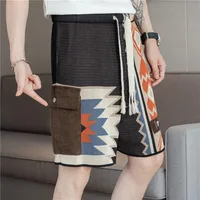 Loose Beach Shorts Men Drawstring Printed Knitted Shorts For Men Embroidery Casual Contrast Colors Knee Length Floral Short 2024 1