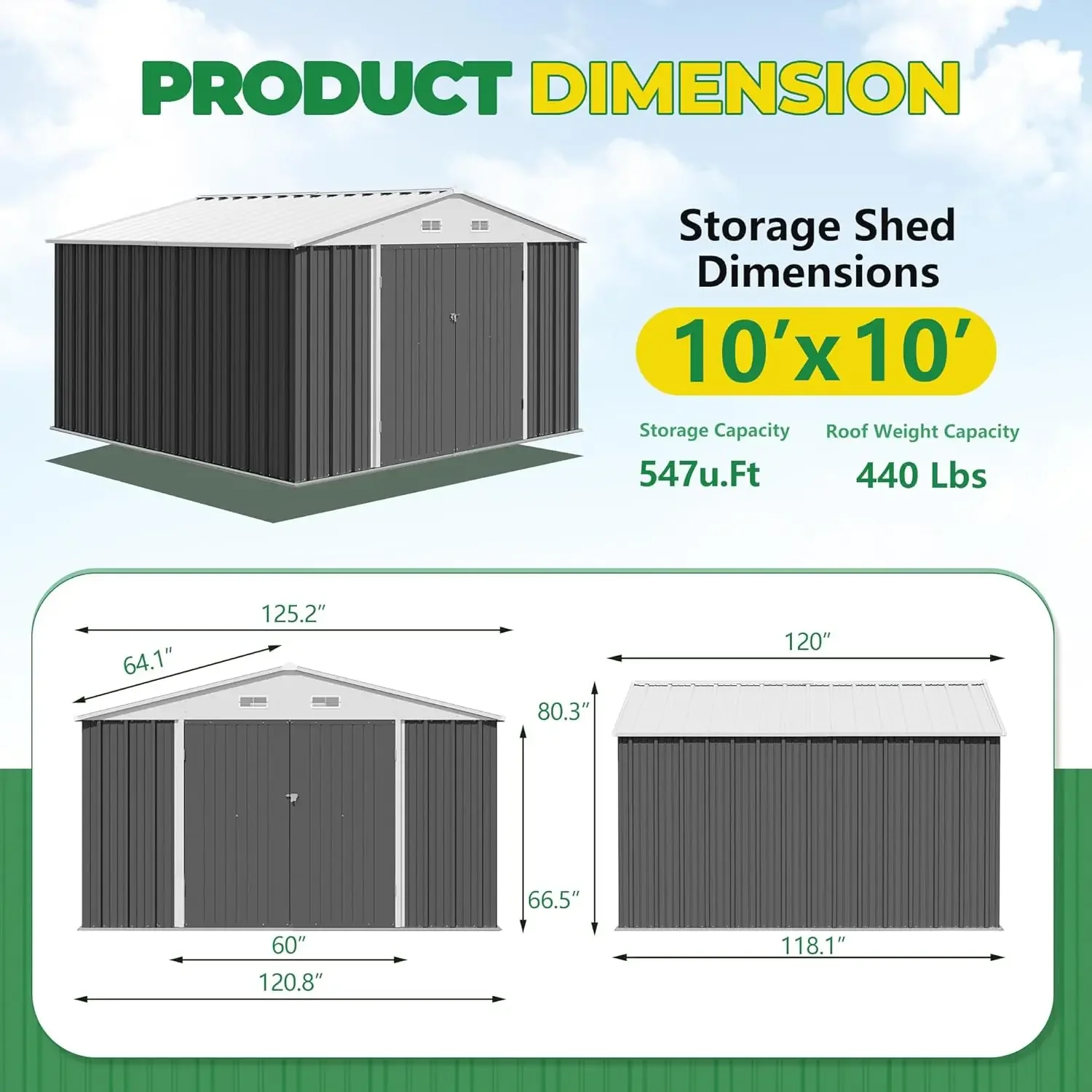 10 x 10 FT Outdoor Storage Shed, Metal Sheds & Outdoor Storage House for Patio Garden (Brown)