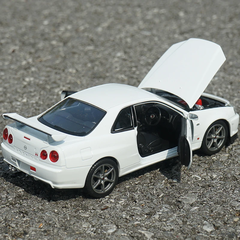 Welly 1:24 닛산 스카이라인 GTR R34 합금 스포츠카 모델 시뮬레이션 다이캐스트 금속 장난감, 레이싱 카 모델 컬렉션, 어린이 선물