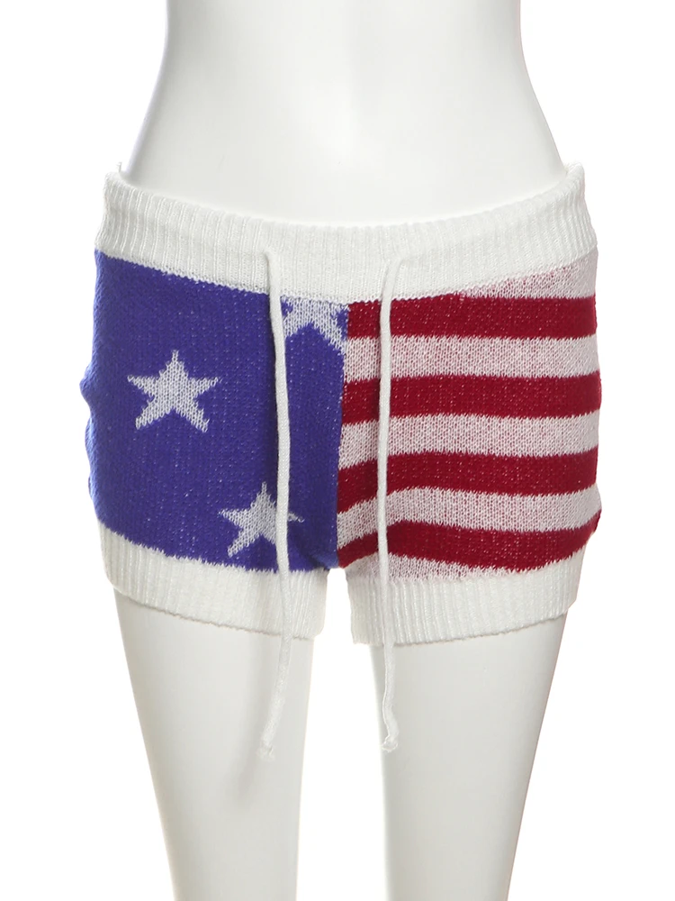 Nibber Summer Sweet 2-Piece Set Women Solid Backless Sleeveless Elasticity Tops+ Pentagram Stripes Knit Shorts Matching Suits