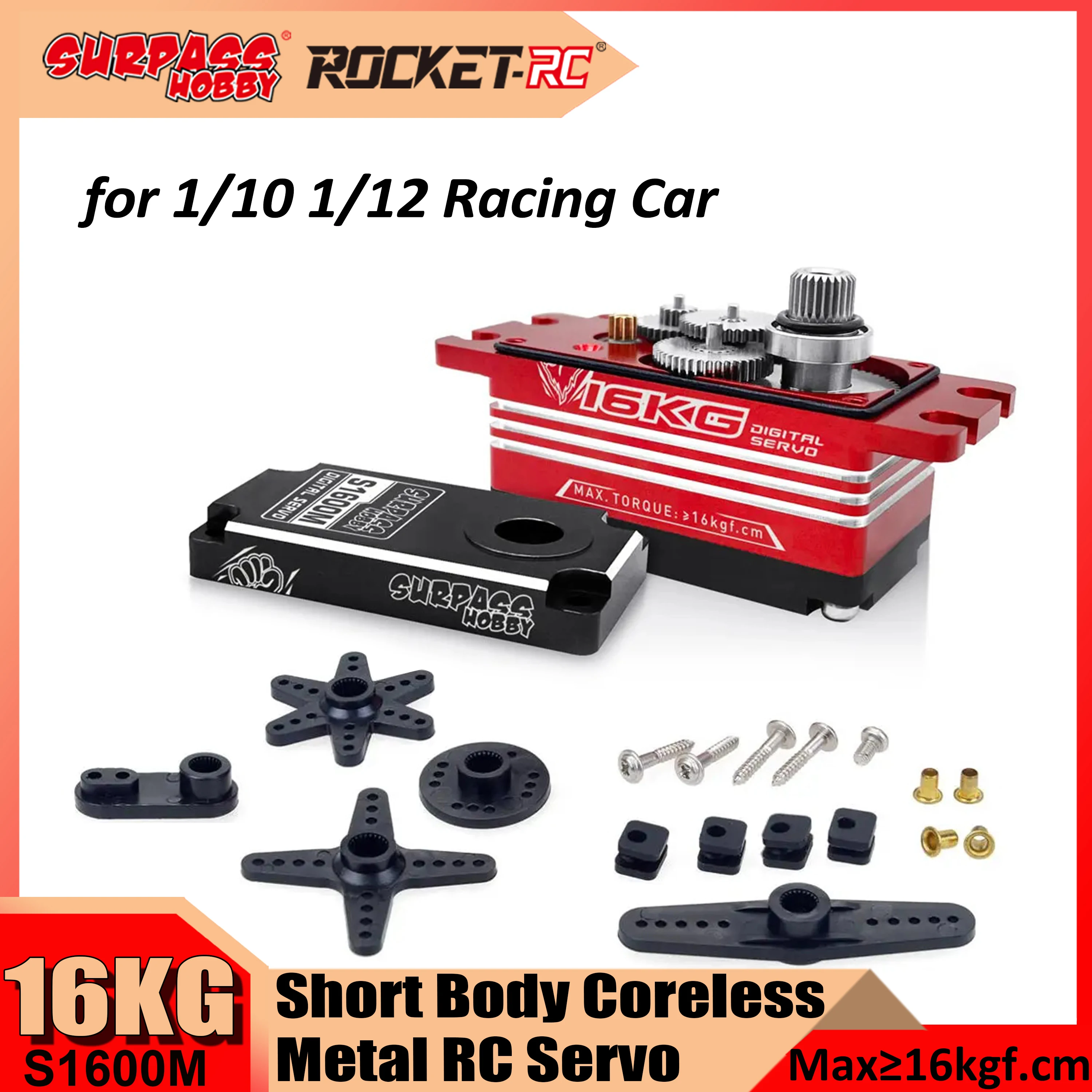 

Surpass Hobby 16KG Short Body Low Profile Metal Waterproof Coreless Servo for RC Car Drift 1/10 1/12 Competition Racing Car