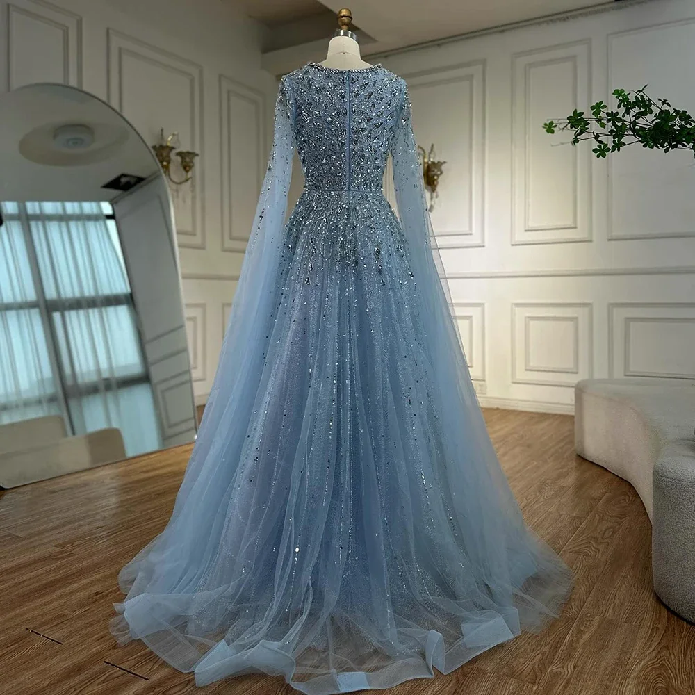 Elegant Modest Evening Gowns Serene Hill Brown Mermaid Elegant Evening Dress  With Cape Sleeves Beaded 2019