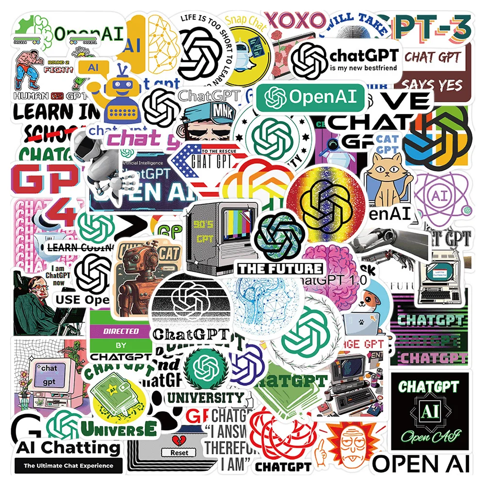 60pcs ChatGPT Stickers For Computer Suitcase Stationery Scrapbooking Material Scrapbook Program AI Sticker Pack Craft Supplies