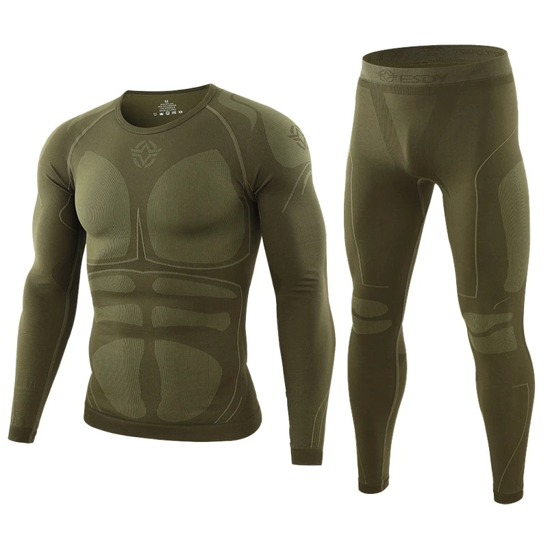 Warm Autumn Winter Long Sleeve Outdoor Thermal Underwear Set Fleece Slim Fit Army Tactical Hiking Military Clothes Top + Pants C